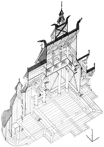 Gol stavkirke, tegnet av Jørgen H. Jensenius